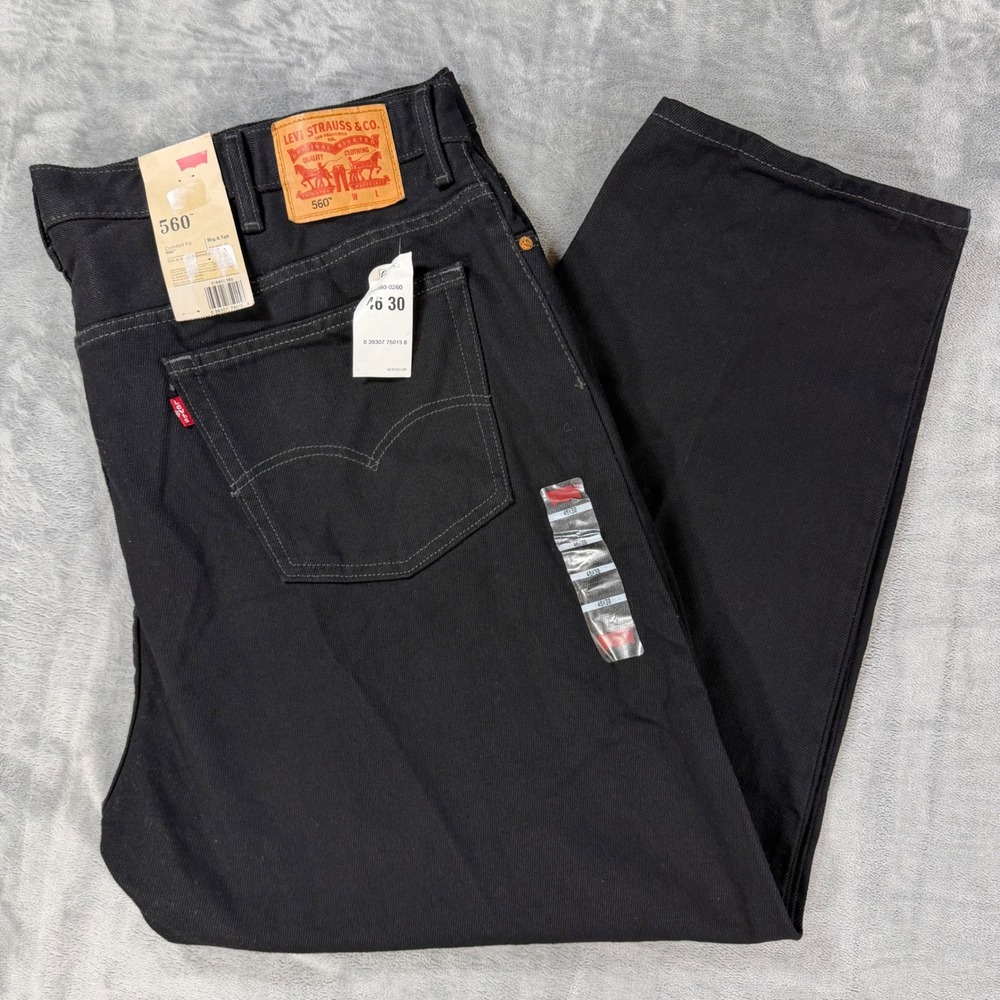 New Levi's 560 Comfort Fit Jeans Men's Size 46x30 Black Tapered Leg
